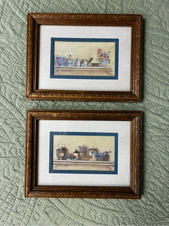 Source Unknown Other - Pair of Framed Kitchen Still Life Prints - Blue & Gold Accents